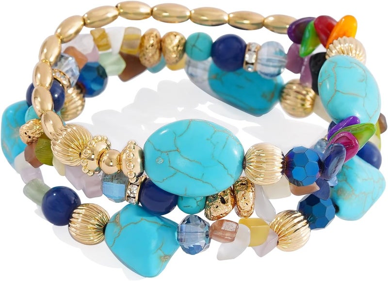 Aigrnc Boho Beaded Stretch Bracelets For Women Stackable Crystal Gold Plated Beaded Bracelets Set Trendy Handmade Friendship Braeclet Jewelry Gifts - Image 1